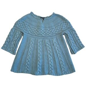 GAP Light Blue Chunky Fisherman Cable Knit Y2K Babydoll Top Sweater Size M/L